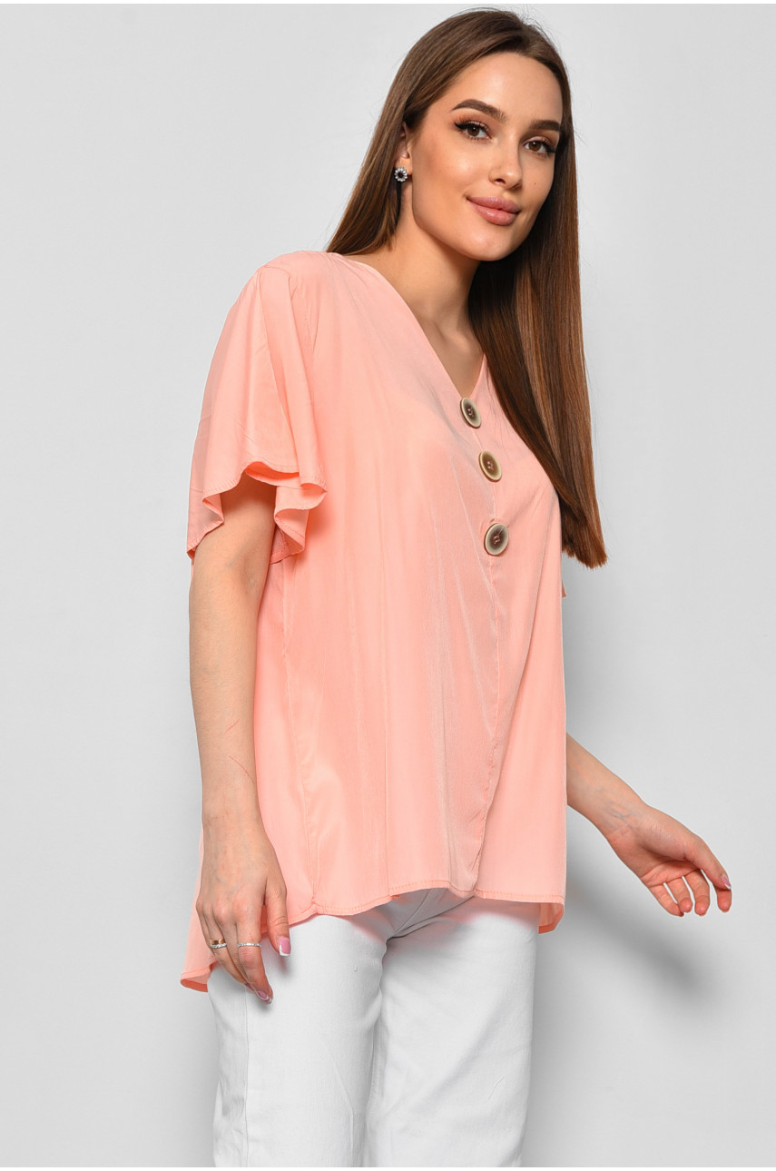 Блуза женская полубатальная с коротким рукавом персикового цвета 6053 176202