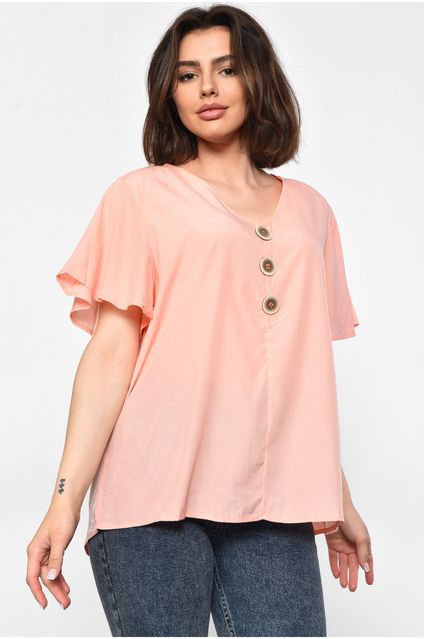 Блуза женская полубатальная с коротким рукавом персикового цвета Уценка 6053 176204