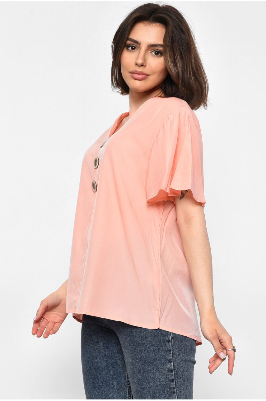 Блуза женская полубатальная с коротким рукавом персикового цвета Уценка 6053 176204