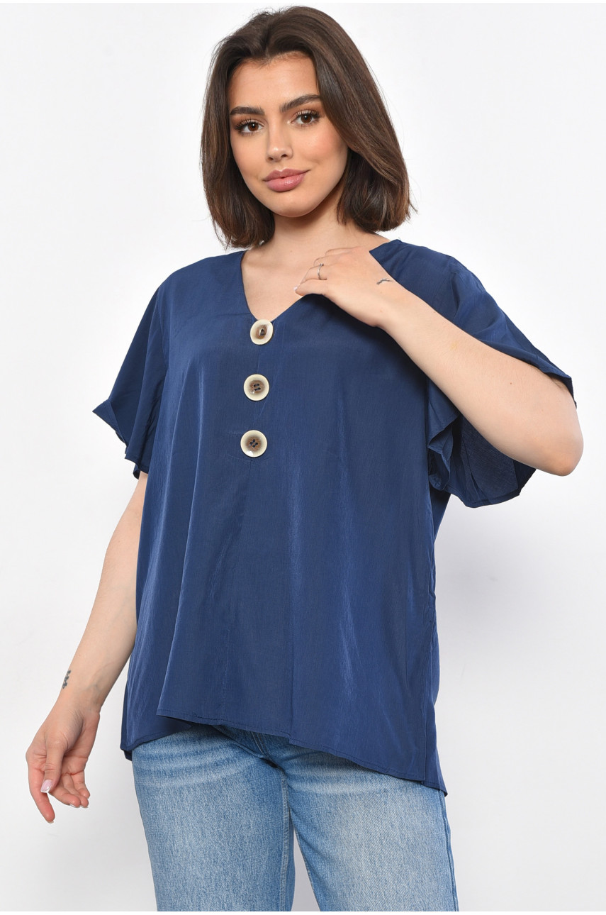 Блуза женская полубатальная с коротким рукавом синего цвета 6053 176205