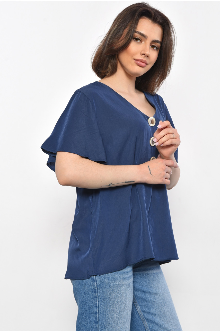 Блуза женская полубатальная с коротким рукавом синего цвета 6053 176205