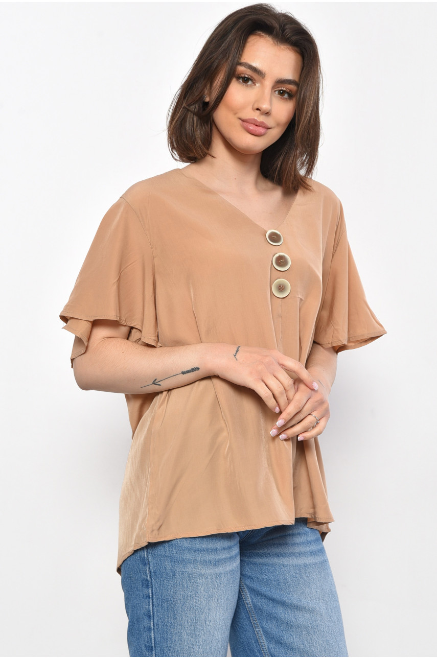 Блуза жіноча напівбатальна з коротким рукавом  бежевого кольору 6053 176206