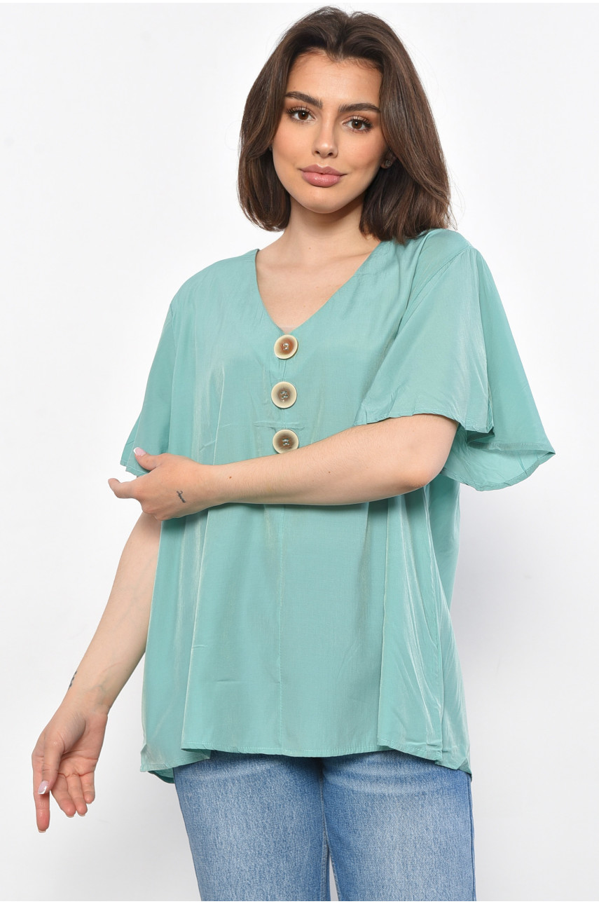Блуза женская полубатальная с коротким рукавом мятного цвета 6053 176207