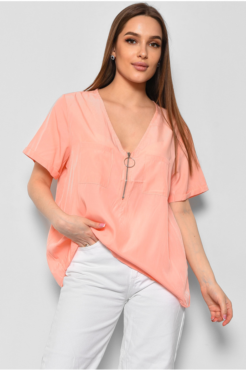Блуза жіноча з коротким рукавом  персикового кольору 6060 176211