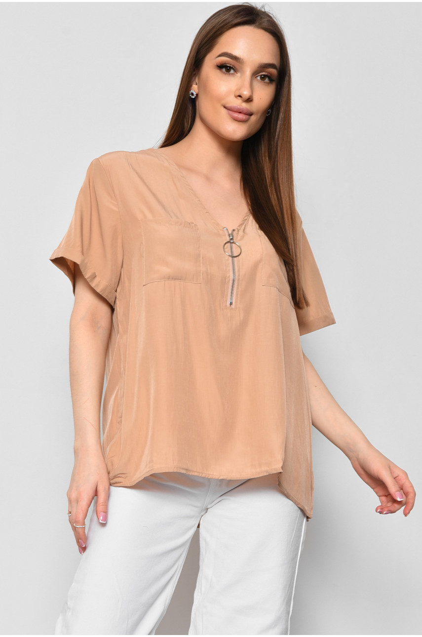 Блуза жіноча з коротким рукавом  бежевого кольору 6060 176214