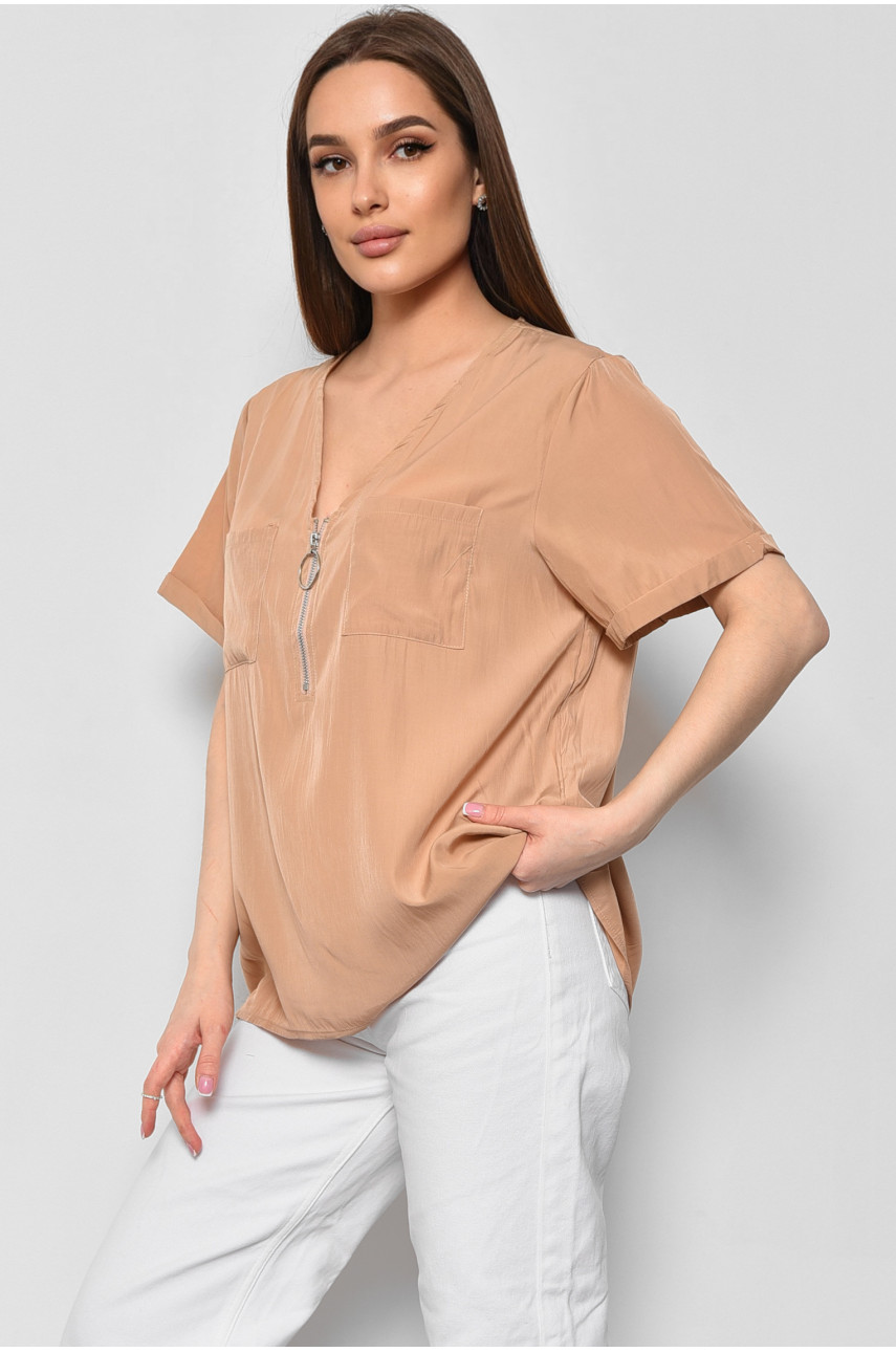 Блуза жіноча з коротким рукавом  бежевого кольору 6060 176214
