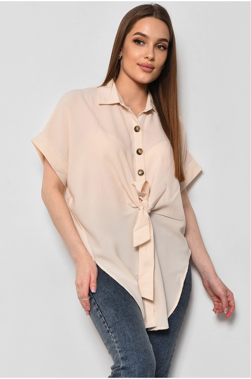 Блуза женская с коротким рукавом светло-бежевого цвета 6037 176221