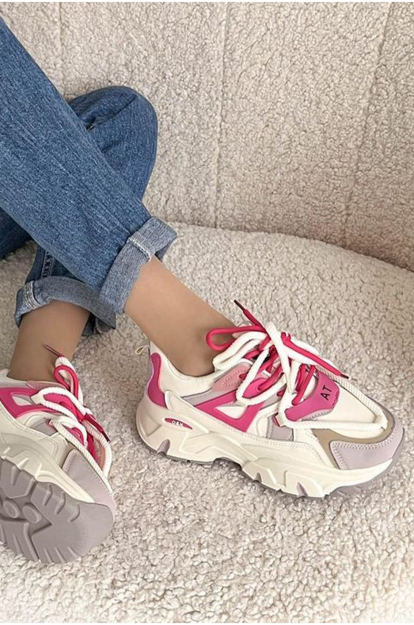 Кроссовки женские молочного цвета на шнуровке 618-75 176327