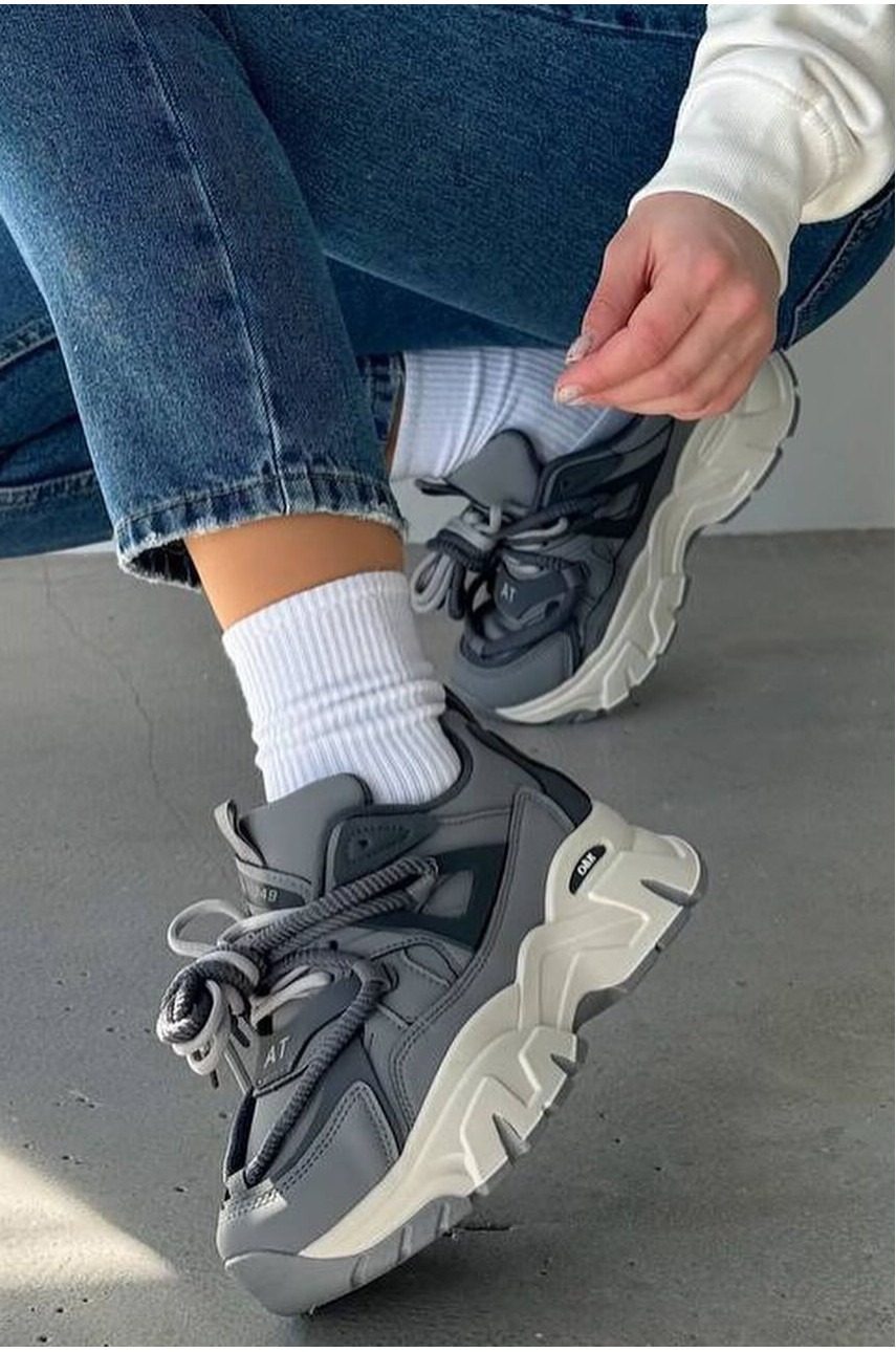 Кросівки жіночі сірого кольору на шнурівці 618-3 176328