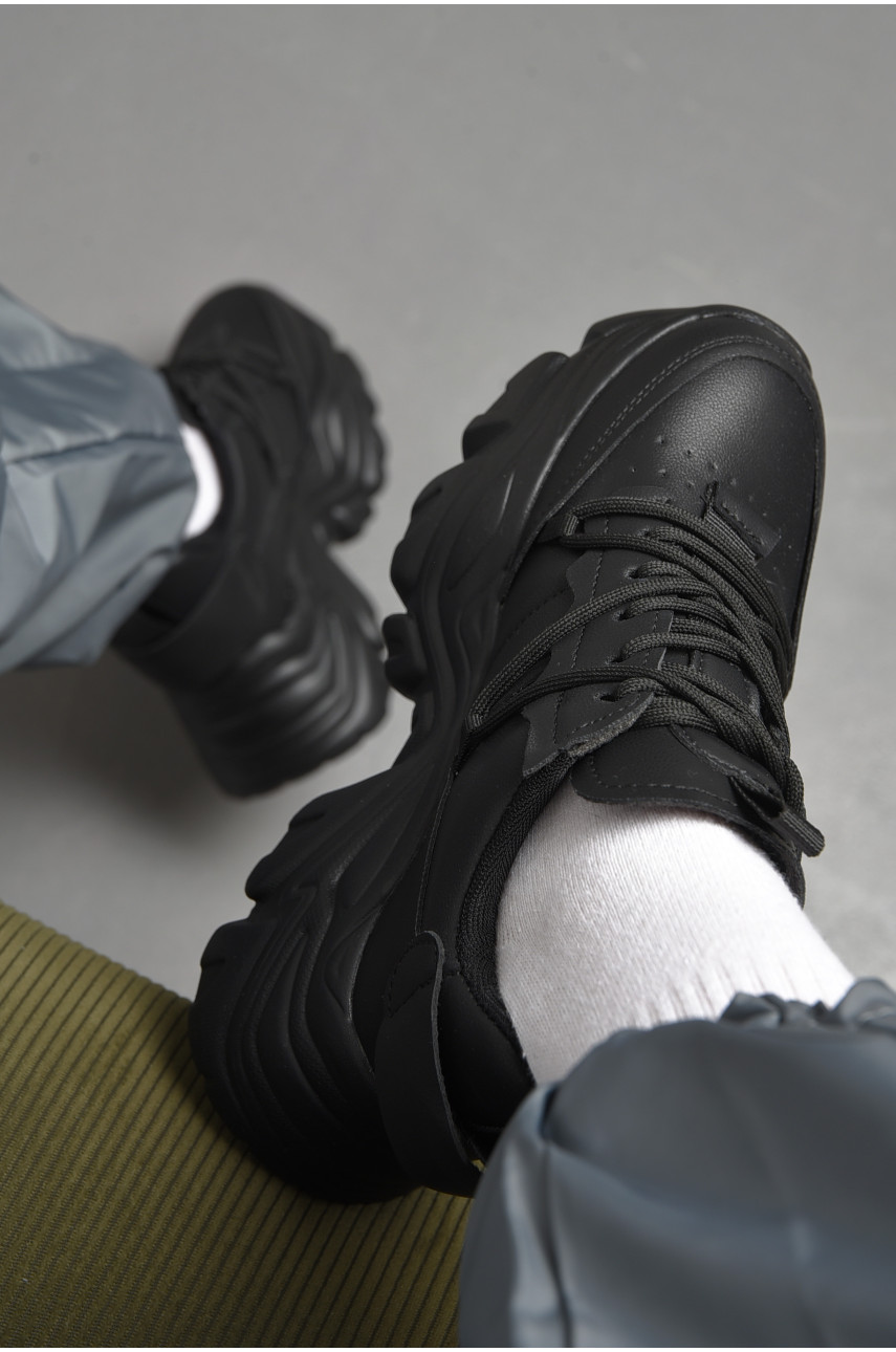 Кросівки жіночі чорного кольору на шнурівці 02-1 176334