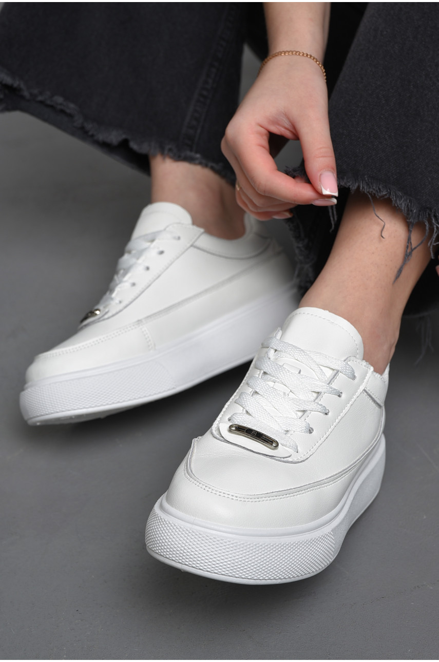 Кросівки жіночі натуральна шкіра білого кольору на шнурівці 77-38 176423