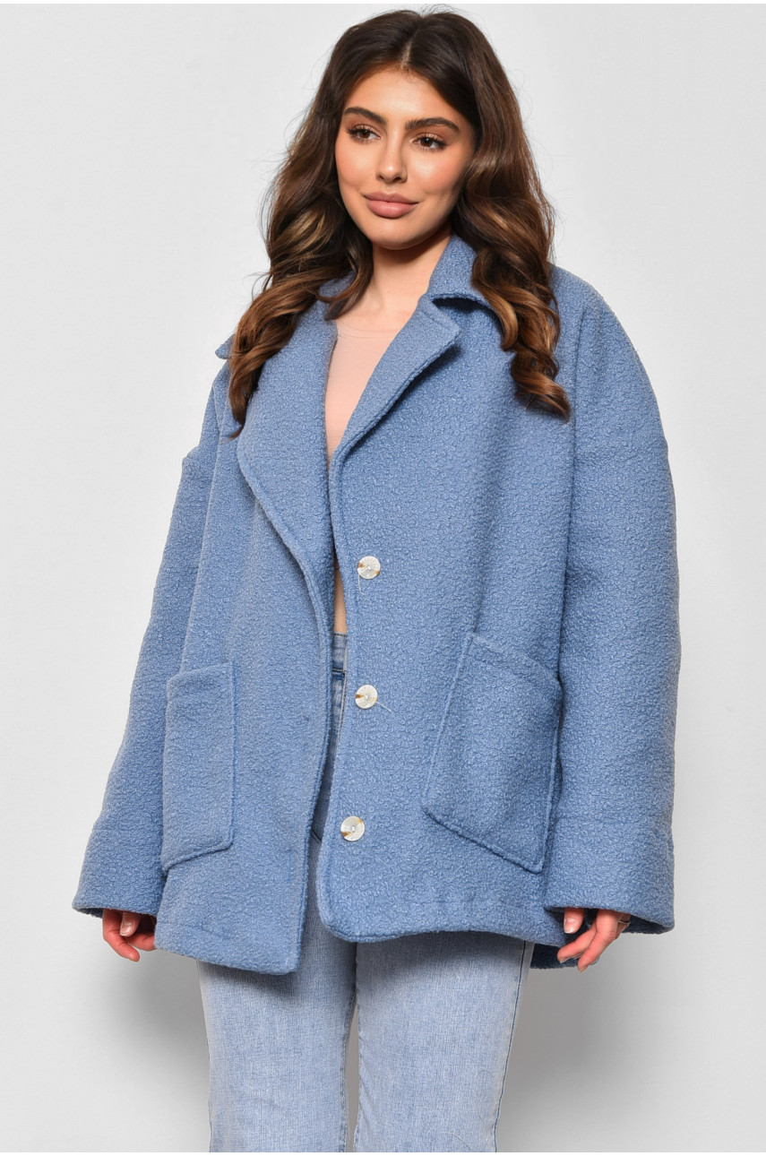 Пальто женское полубатальное укороченное голубого цвета 2290 176721