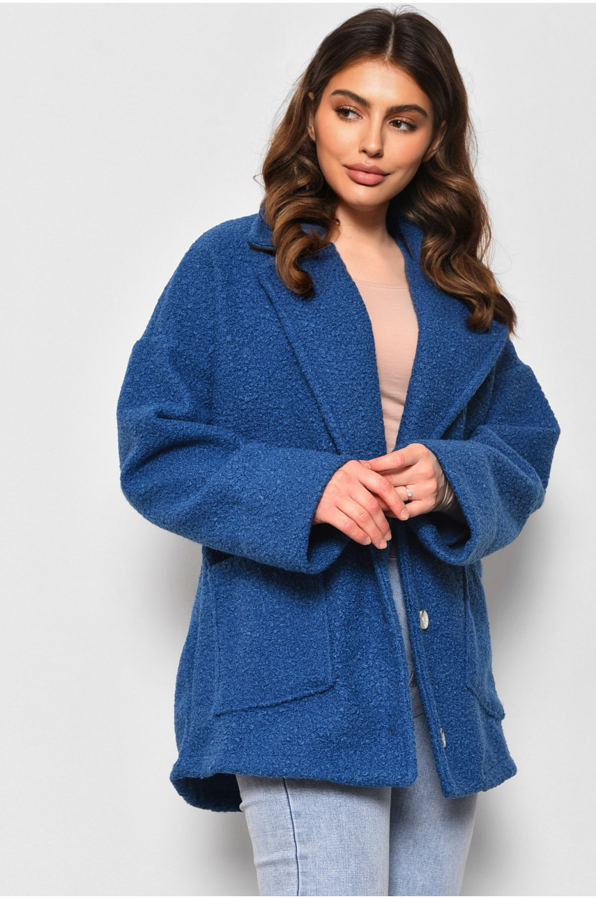 Пальто женское полубатальное укороченное синего цвета 2290 176723