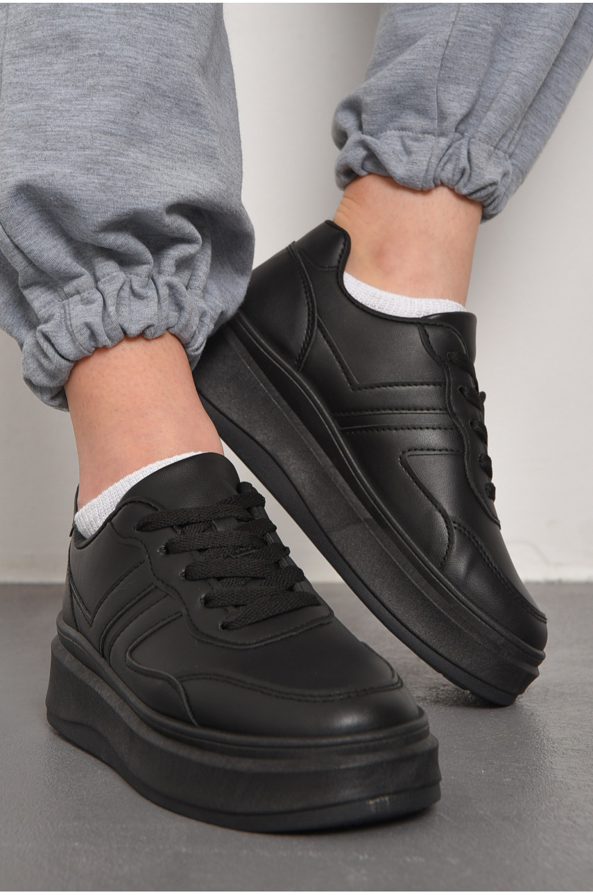 Кросівки жіночі чорного кольору на шнурівці 188-203 176744