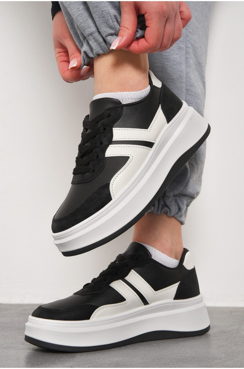 Кросівки жіночі чорно-білого кольору на шнурівці 188-208 176753