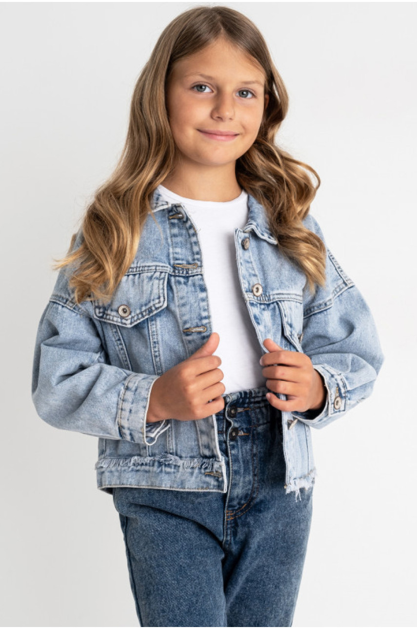 Піджак дитячий для дівчинки джинсовий блакитного кольору 0921-1С 176840