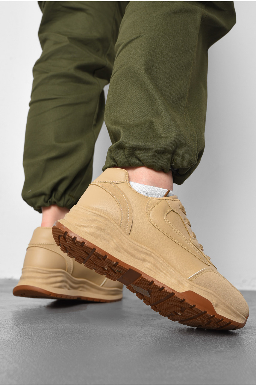 Кроссовки женские бежевого цвета на шнуровке 186-117 176866