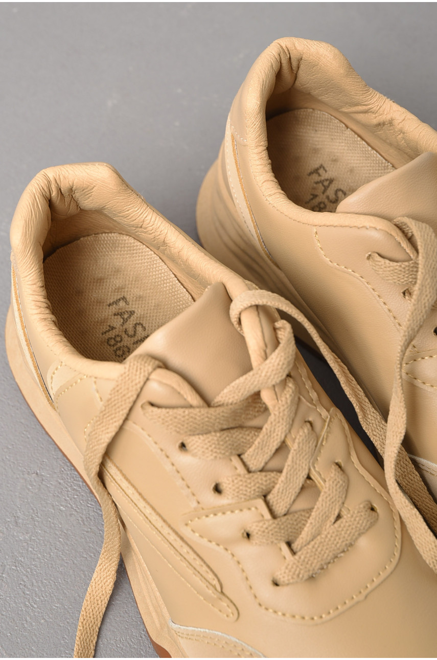 Кроссовки женские бежевого цвета на шнуровке 186-117 176866