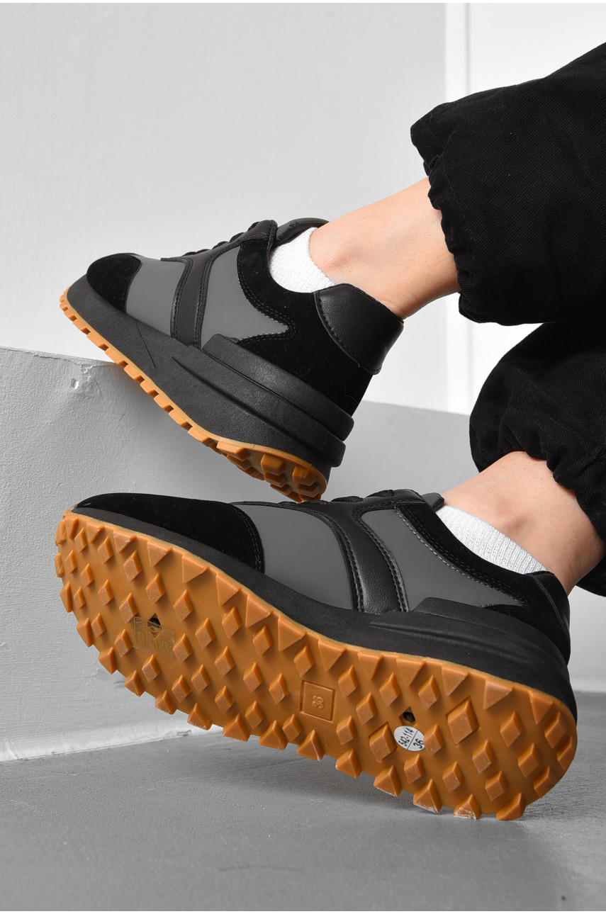 Кросівки жіночі чорного кольору з сірим на шнурівці 542-114 176871