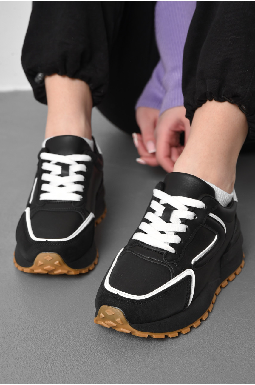 Кросівки жіночі чорного кольору на шнурівці 542-140 176875