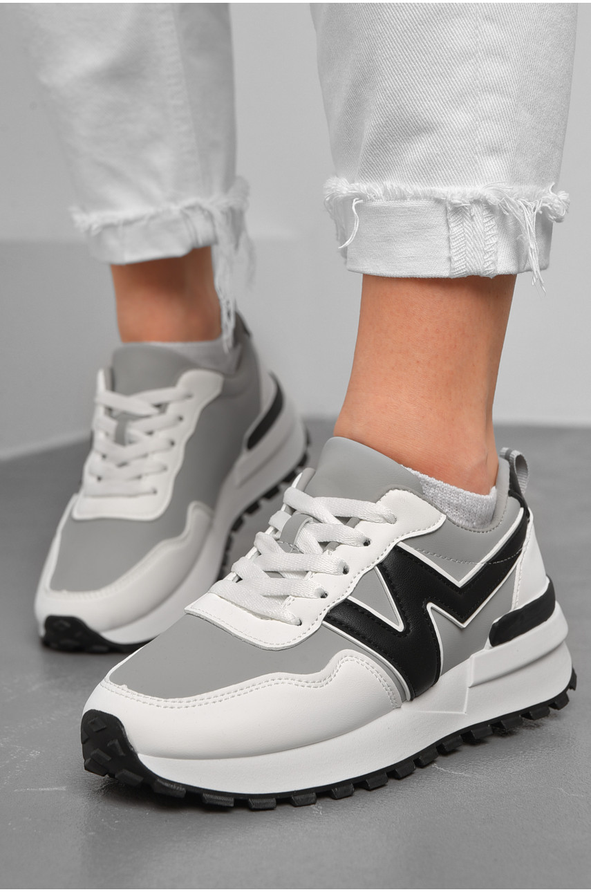 Кросівки жіночі сірого кольору з білим на шнурівці 542-159 176877