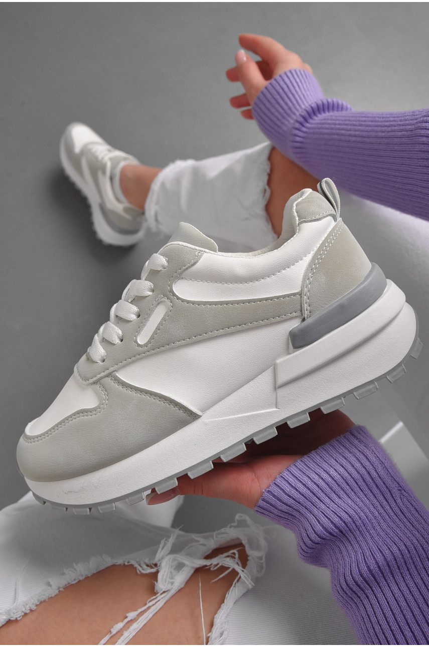 Кросівки жіночі біло-сірого кольору на шнурівці 542-112 176879