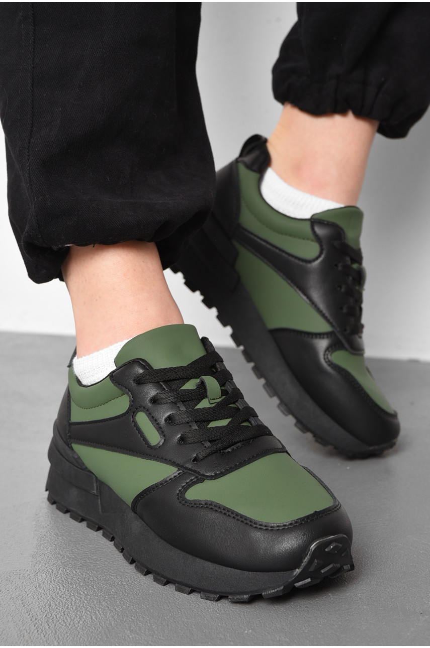 Кросівки жіночі чорно-зеленого кольору на шнурівці 542-111 176934