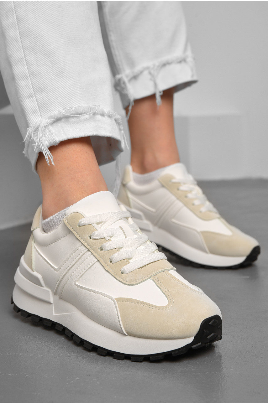 Кросівки жіночі біло-бежевого кольору на шнурівці 542-103 176935