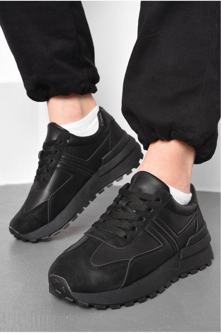 Кросівки жіночі чорного кольору на шнурівці 542-100 176938