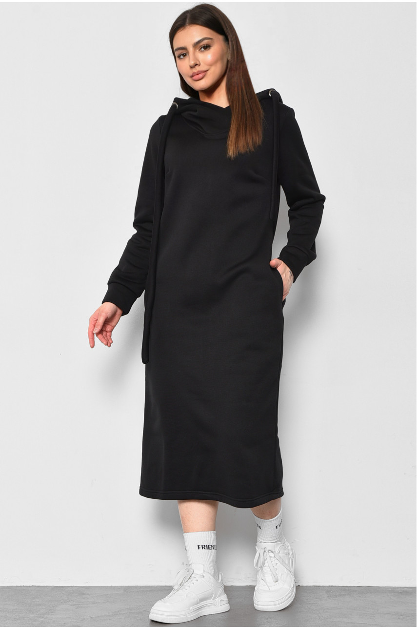 Сукня-худі жіноча напівбатальна на флісі чорного кольору 5238 177068