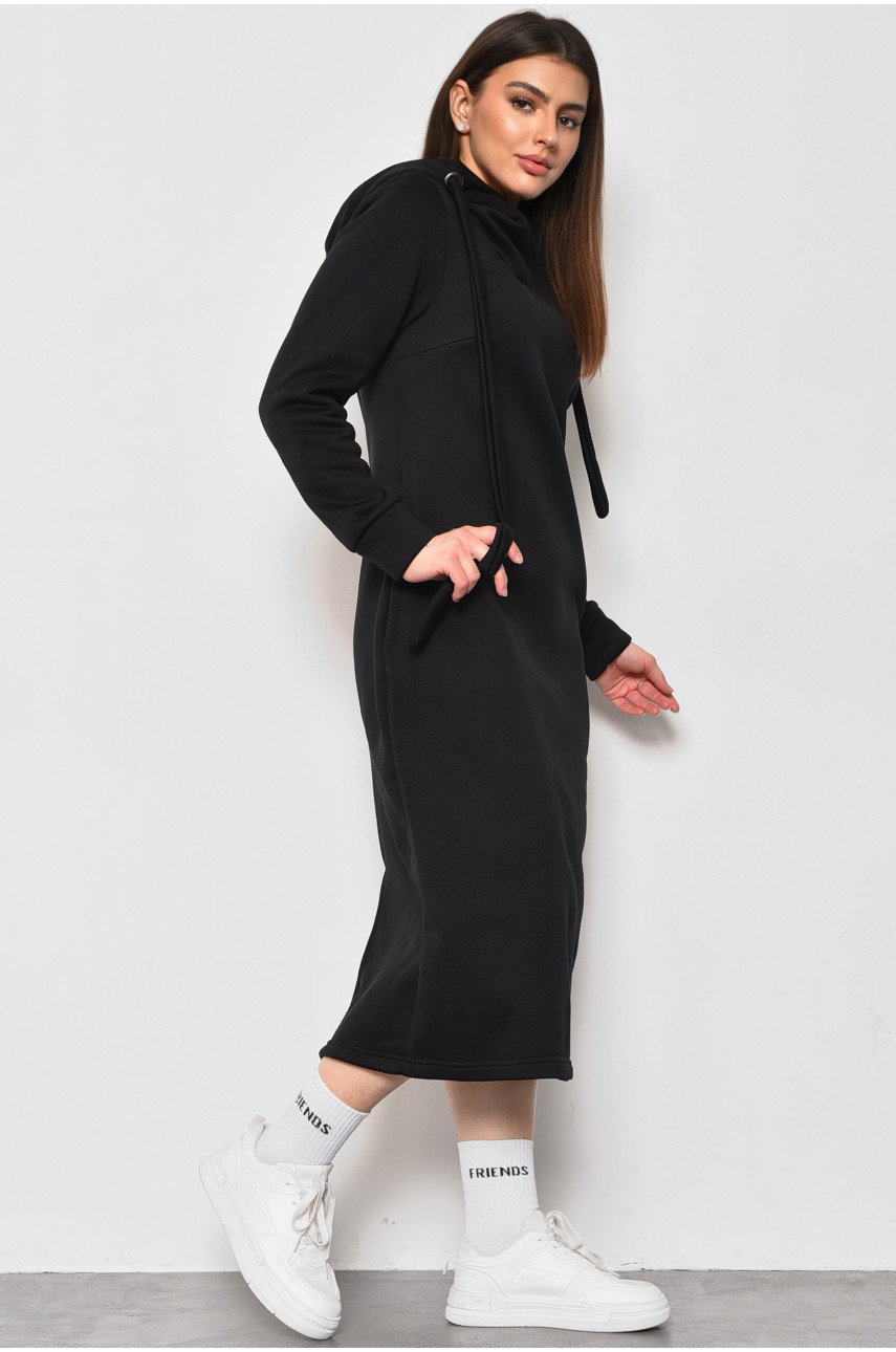 Платье-худи женское полубатальное на флисе черного цвета 5238 177068