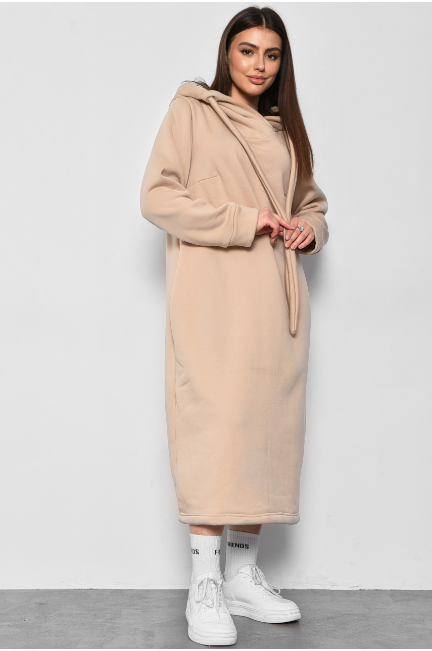 Сукня-худі жіноча напівбатальна на флісі бежевого кольору 5238 177087