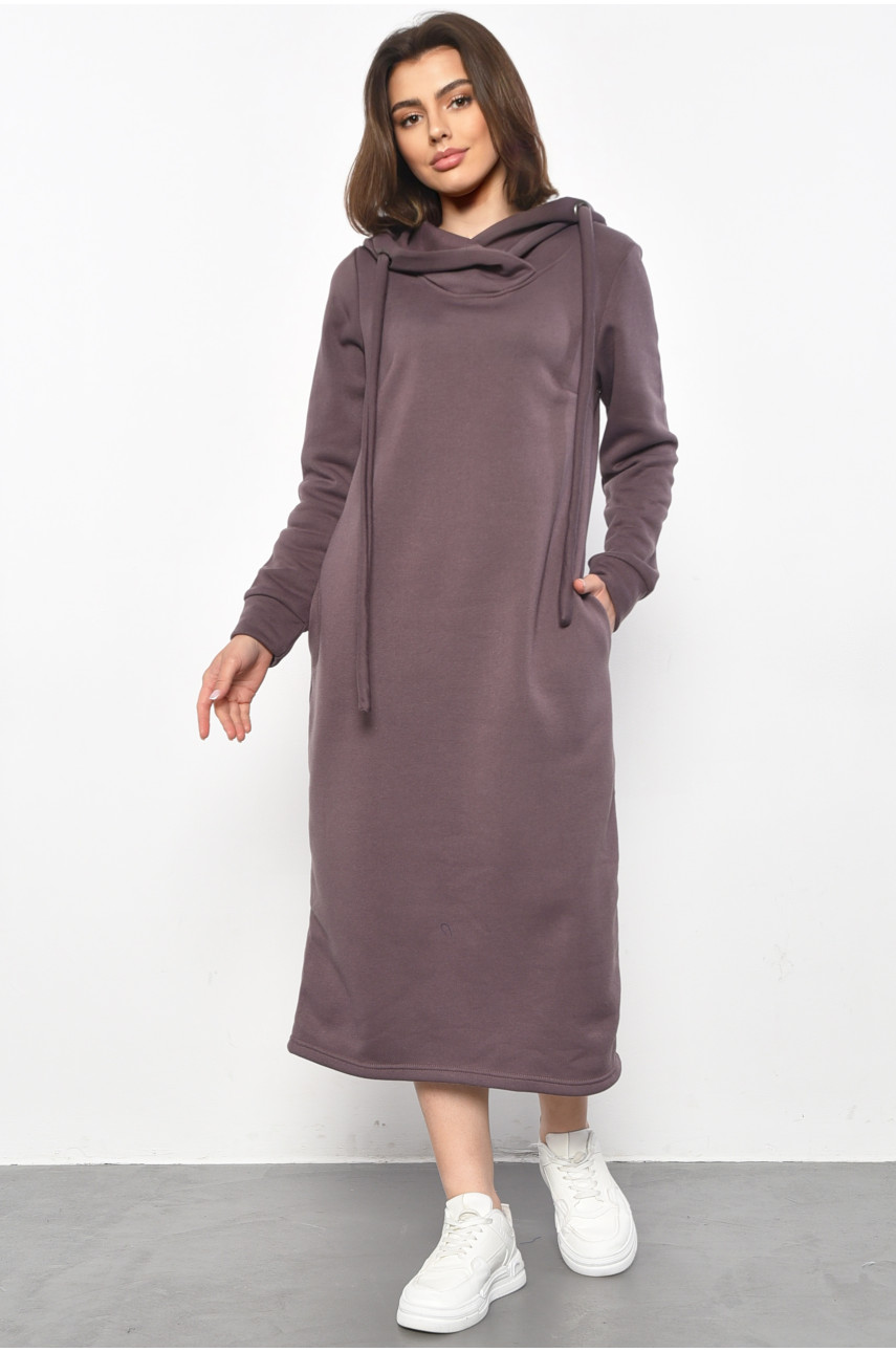 Платье-худи женское полубатальное на флисе сливового цвета 5238 177090