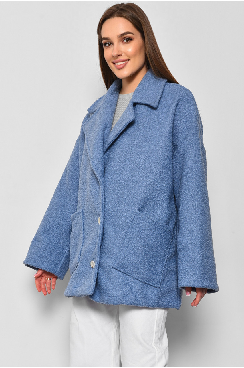 Пальто женское полубатальное укороченное голубого цвета 2290 177129