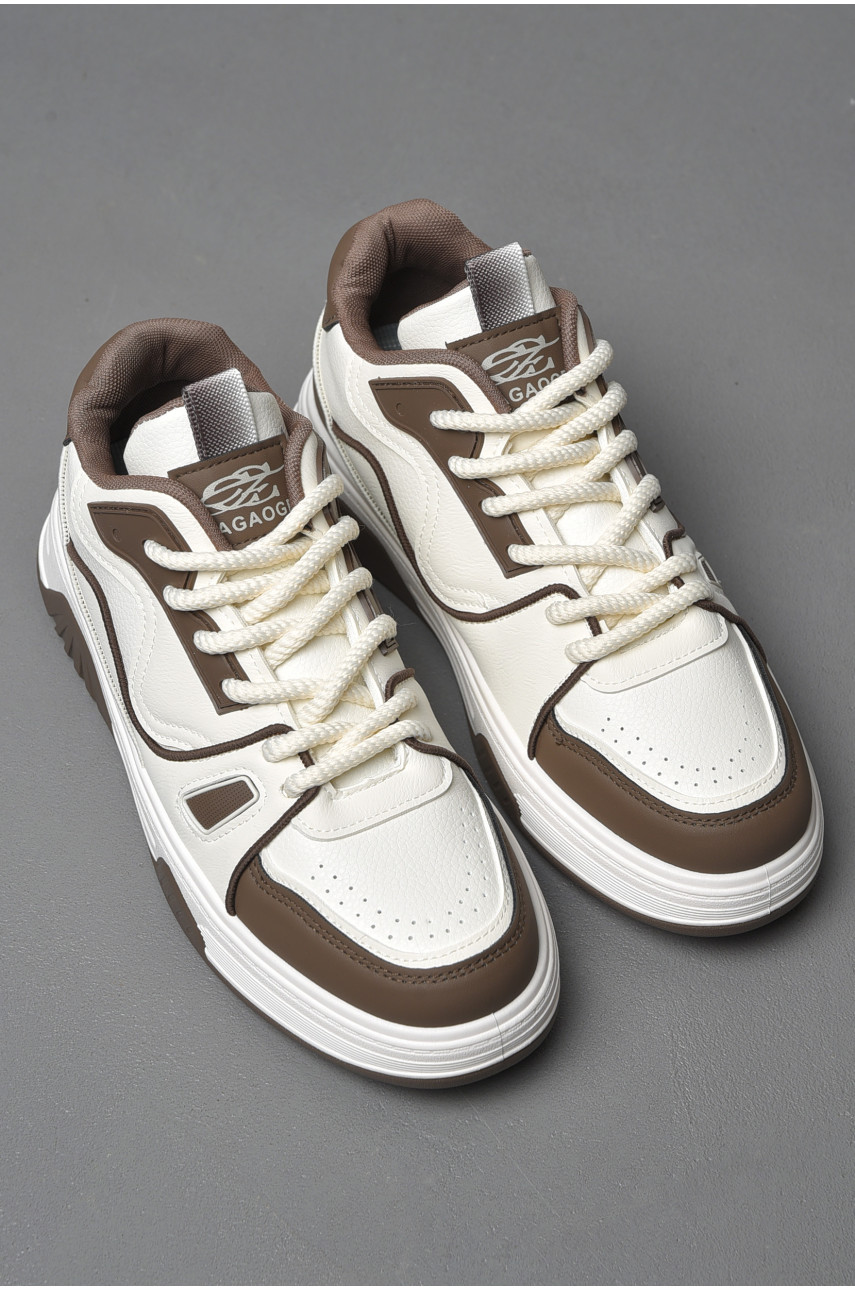 Кросівки чоловічі біло-коричневого кольору на шнурівці 90-2 177199