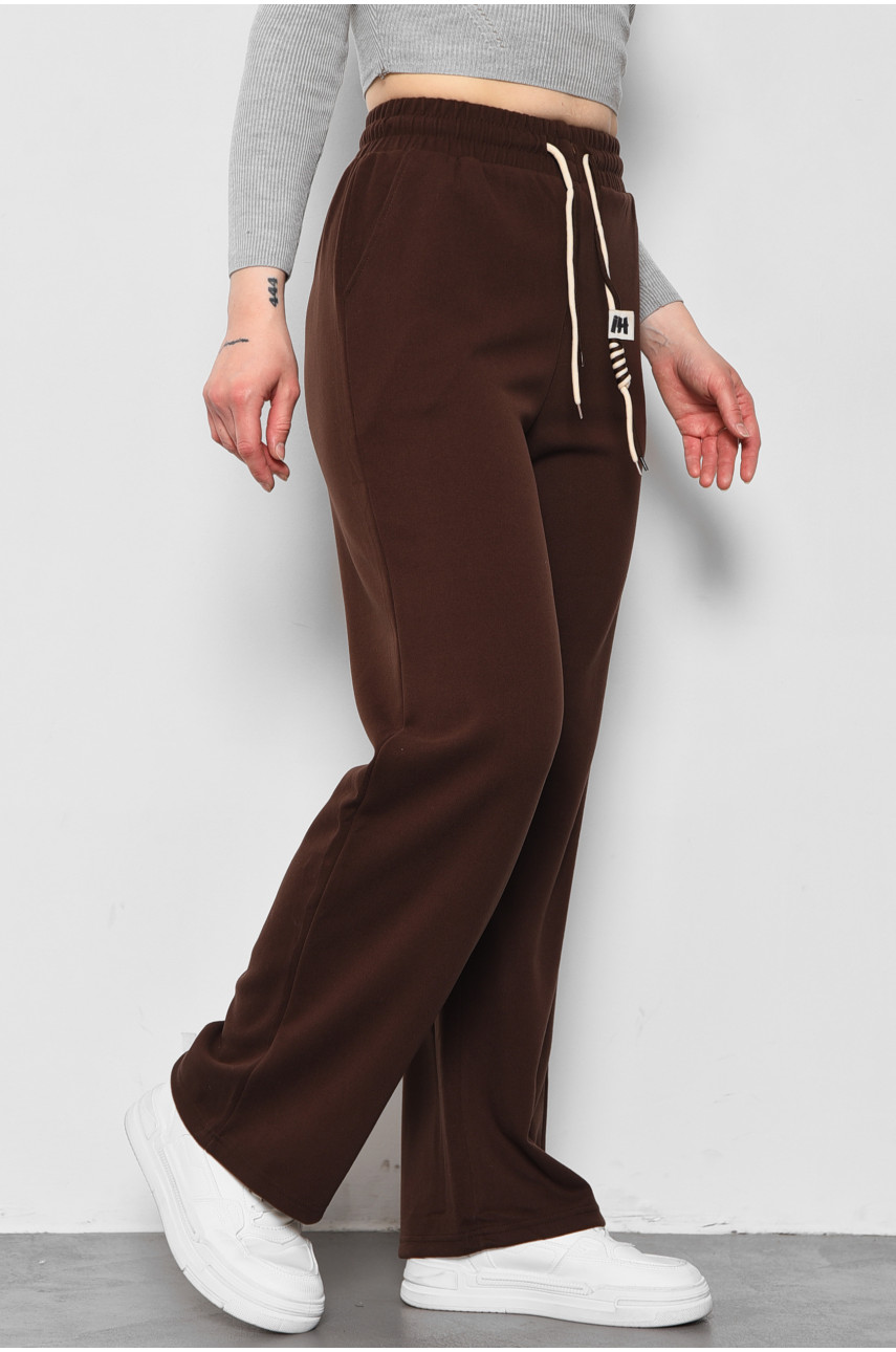 Штаны женские полубатальные расклешенные  темно-коричневого цвета 9755-3 177347