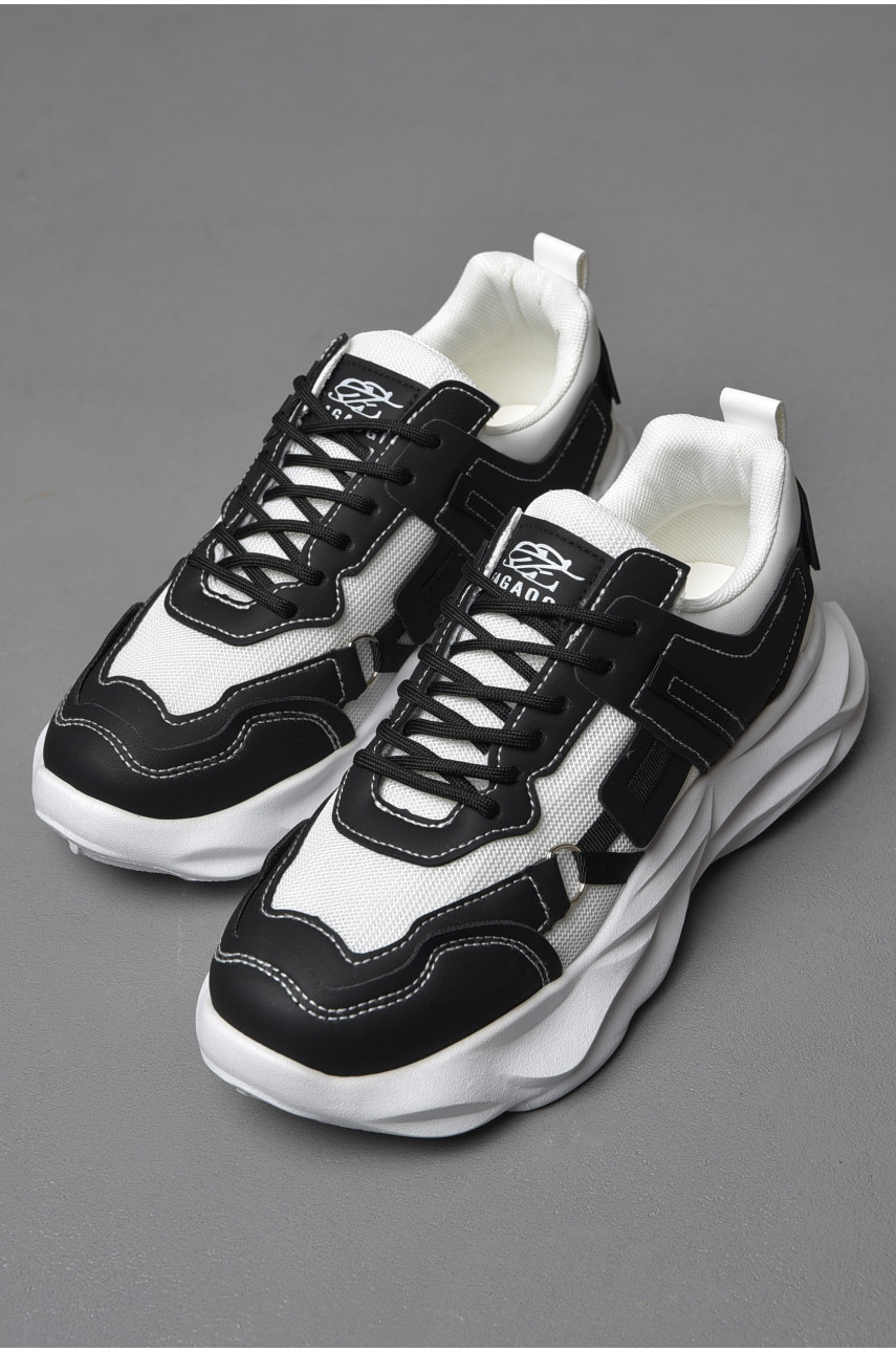 Кросівки чоловічі чорно-білого кольору на шнурівці 05-5 177373