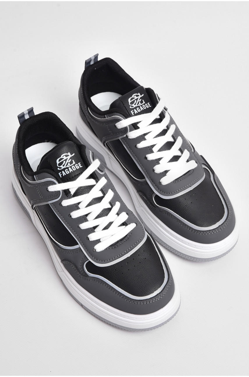 Кросівки чоловічі чорно-білого кольору на шнурівці 32-3 177381