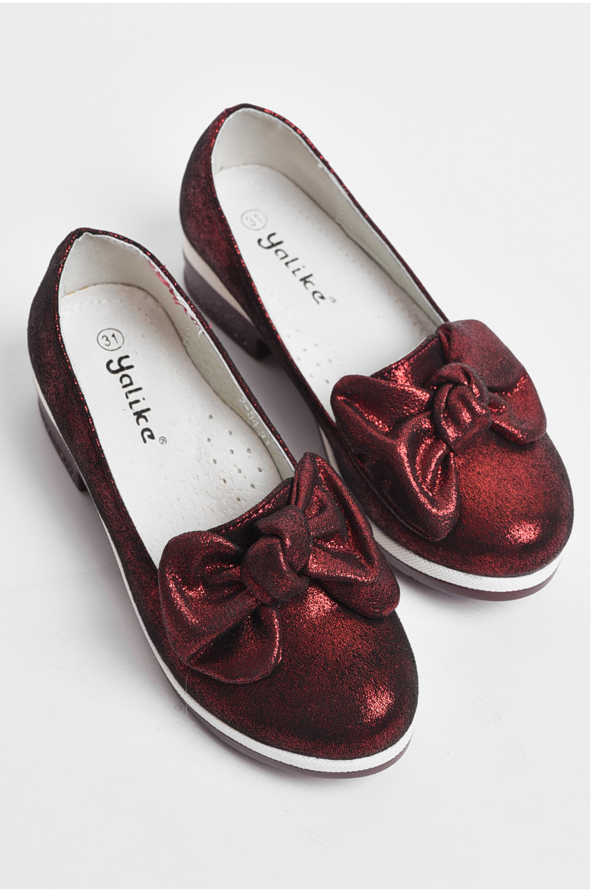 Туфли детские для девочки бордового цвета Уценка 177764