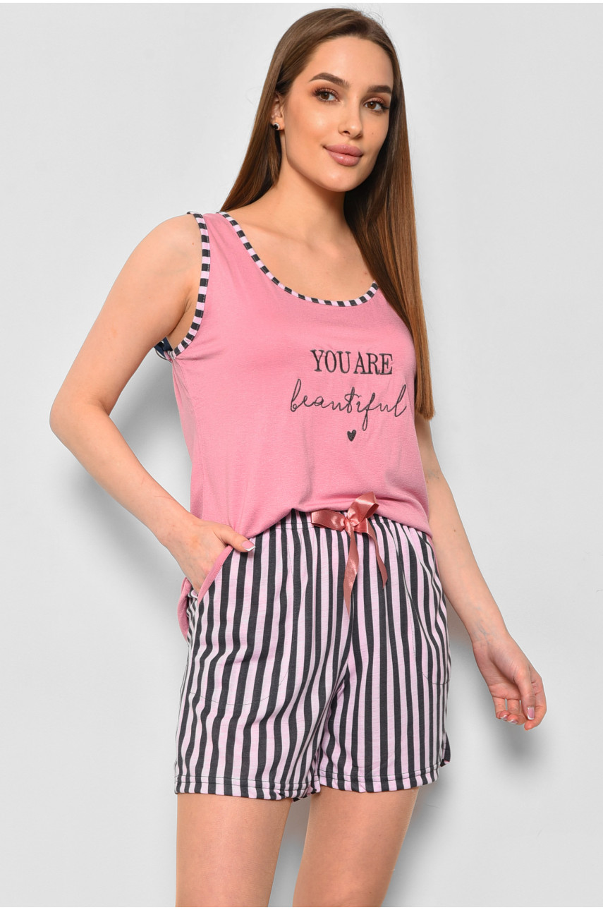 Пижама женская полубатальная розового цвета 221914 178010