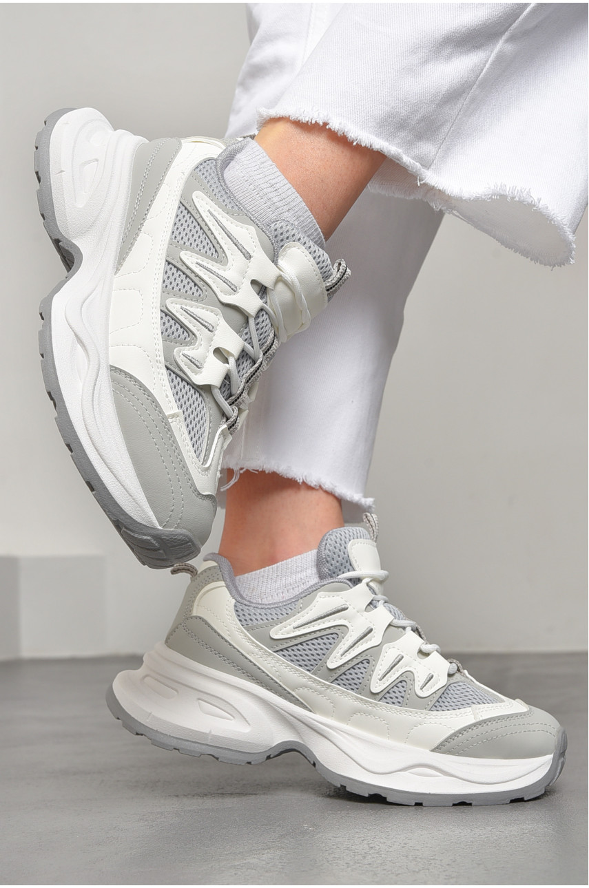 Кросівки жіночі сірого кольору на шнурівці 808-3 178105