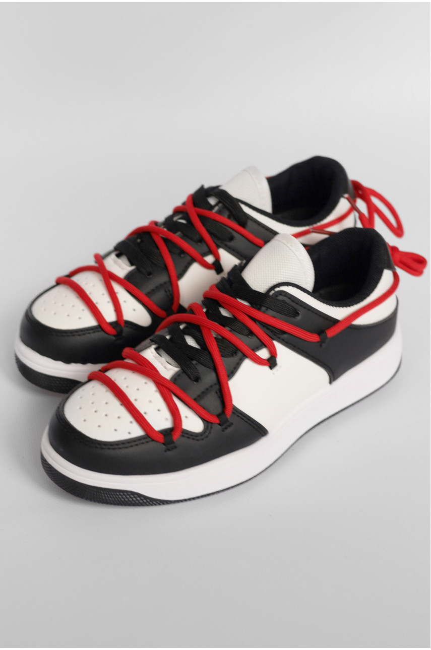 Кроссовки подросток для девочки черно-белого цвета на шнуровке ВК-75 178166