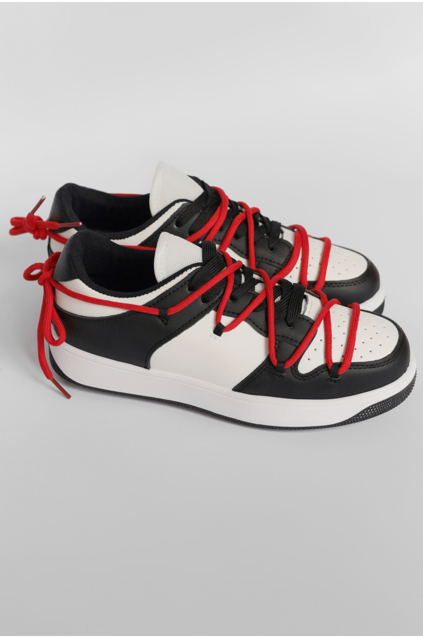Кроссовки подросток для девочки черно-белого цвета на шнуровке ВК-75 178166