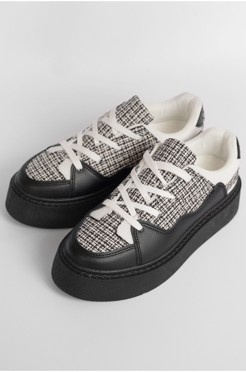 Кроссовки женские черно-белого цвета на шнуровке 2024-67-1 178308