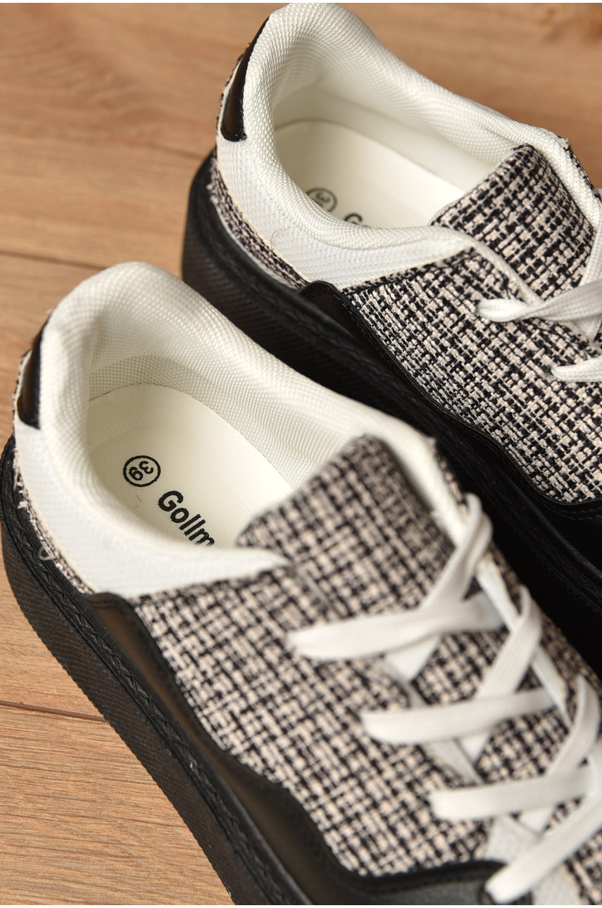 Кросівки жіночі чорно-білого кольору на шнурівці 2024-67-1 178308