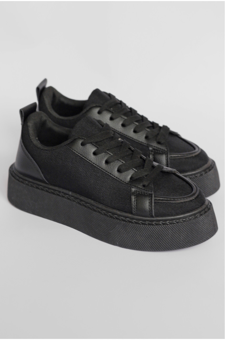Кросівки жіночі чорного кольору на шнурівці 2024-66-1 178310