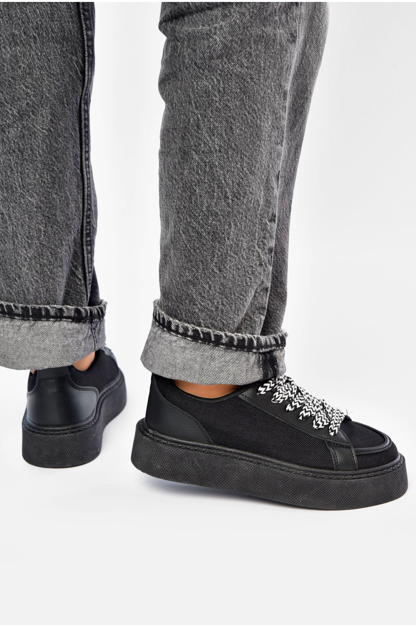 Кросівки жіночі чорного кольору на шнурівці 2024-66-1 178310 Кросівки жіночі чорного кольору на шнурівці 2024-66-1 178310