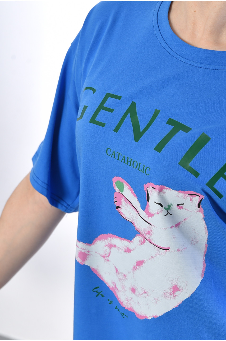 Футболка женская полубатальная синего цвета 379 178323 Футболка женская полубатальная синего цвета 379 178323