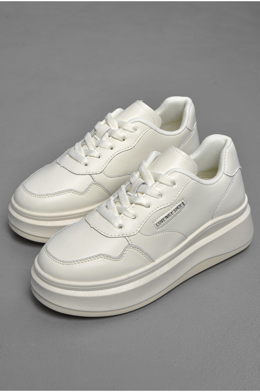 Кросівки жіночі натуральна шкіра білого кольору на шнурівці 77-95 178383