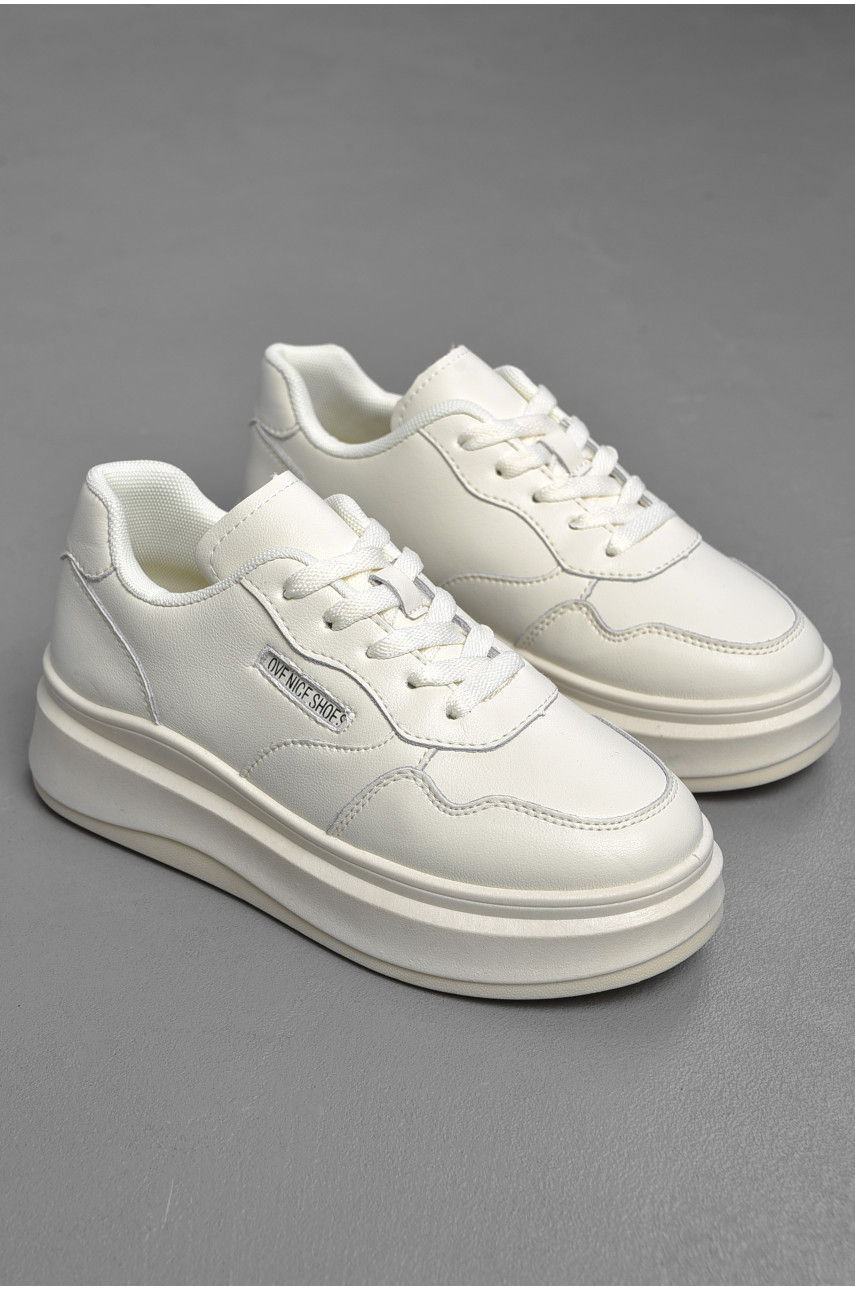 Кросівки жіночі натуральна шкіра білого кольору на шнурівці 77-95 178383